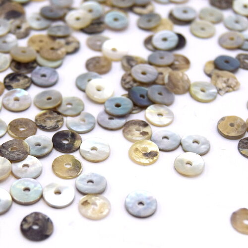 Perles coquillage akoya naturelles rondes plates, perles coquille en nacre 5~6mm - lot de 40 unités