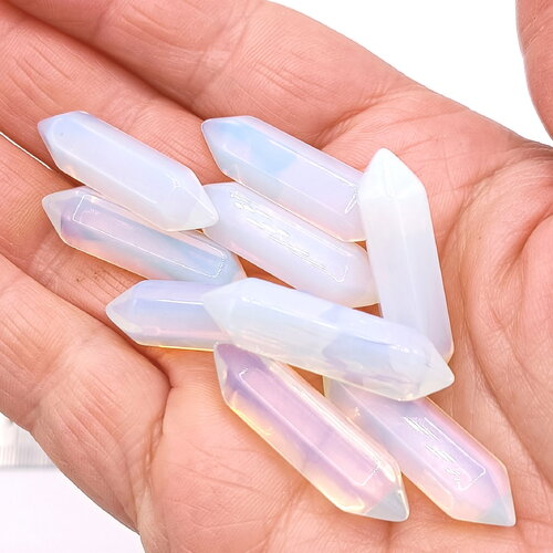 2 pointes double extrémité en opalite à facettes non percé 30mm