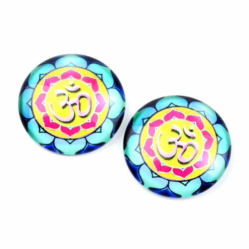 2 cabochons en verre image om demi-rond ø25mm, boudhiste