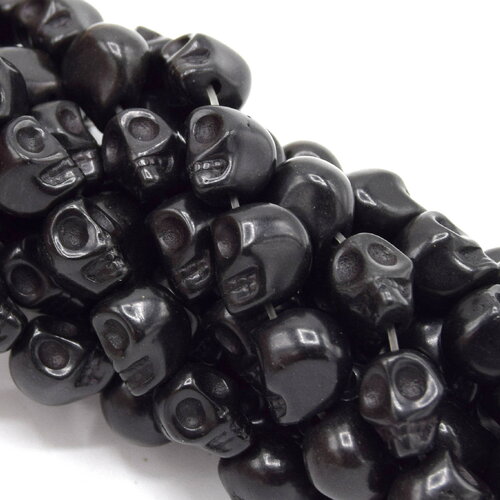 20 perles tête de mort -  crâne skull howlite noir 10 mm