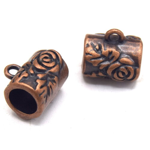Lot de 10 bélières alliage de cuivre rouge gravé fleur rose 12mm