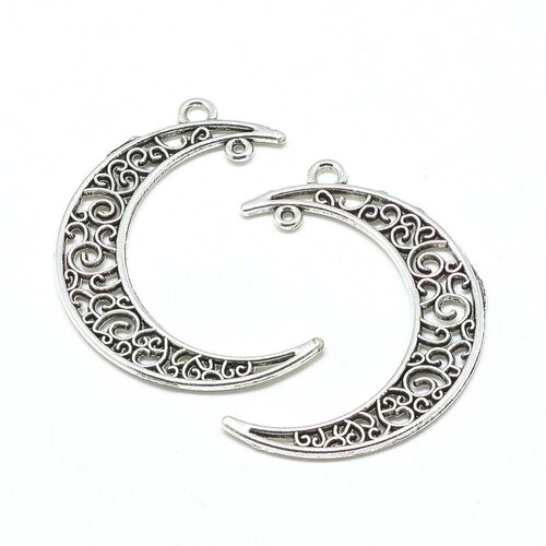 Pendentifs connecteurs croissants de lune argent 42mm - lot de 10 unités