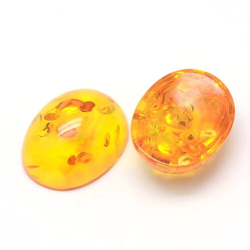 10 cabochons en résine couleur ambre ovale à fond plat, or, 10x8mm