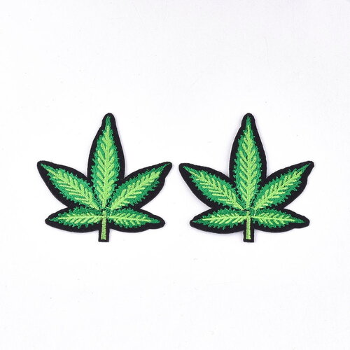 X 2 ecussons patch thermocollant feuille de cannabis