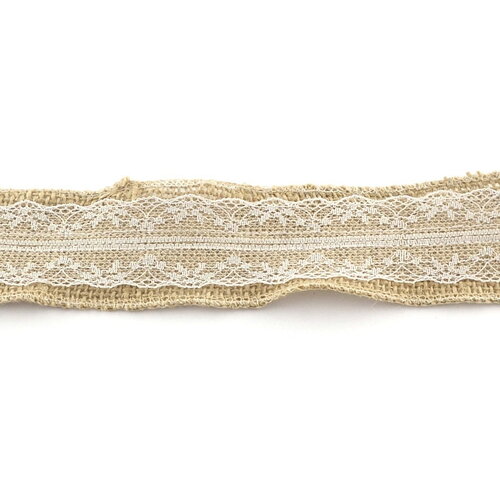 2 mètres de ruban en toile à chanvre avec dentelle blanche 48mm