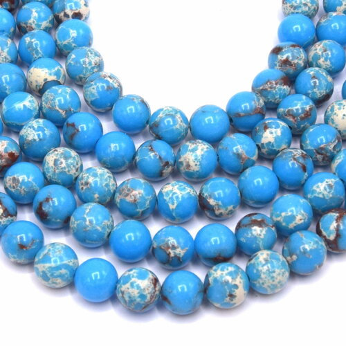 Perles de jaspe impérial teinté bleu ciel  ø6mm/8mm - lot de 20 perles