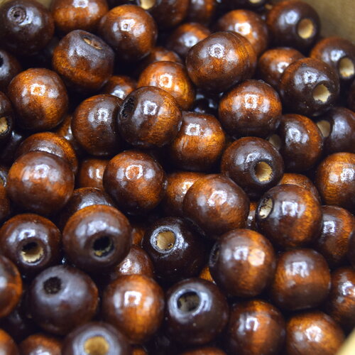 50 perles en bois rondes coco brun 12mm