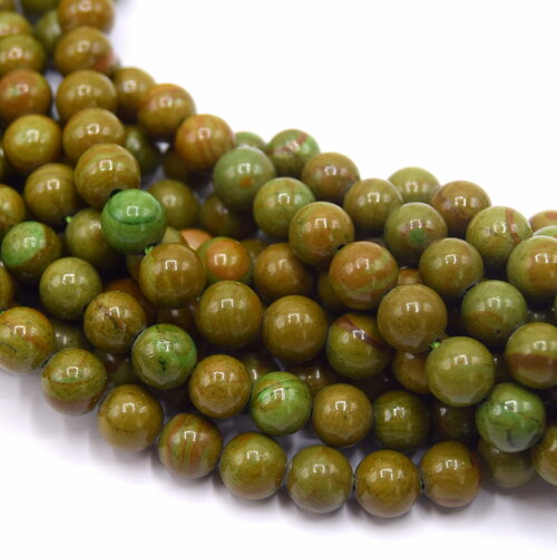 20 perles de jaspe impérial ronde vert olive 6mm