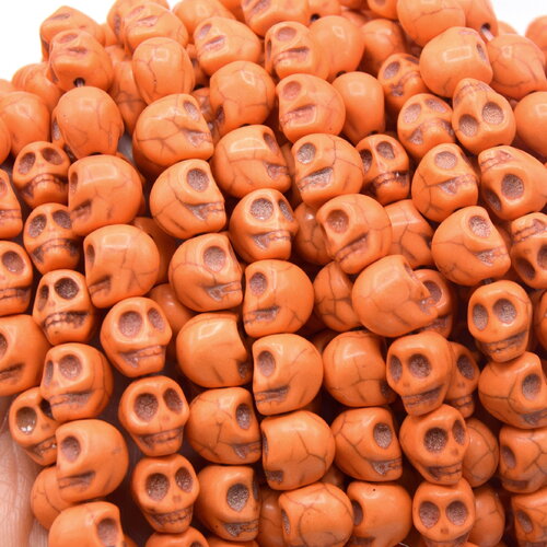 20 perles tête de mort, crânes orange 10 mm, halloween