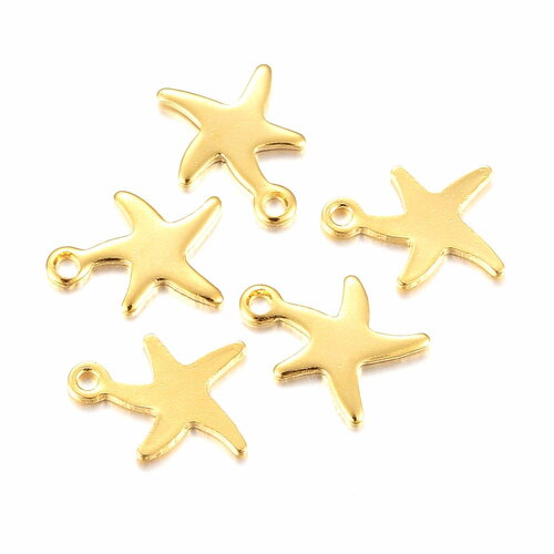 Breloque étoile de mer doré acier inoxydable plaqué or 18k  - lot de 6 unités.