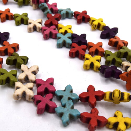 X26 perles croix howlite turquoise mixte 14mm