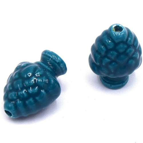 5 perles en céramique émaillée lumineux, pomme de pin bleu roi