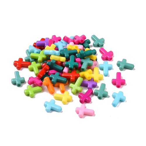 50 perles acryliques croix couleurs mixte opaque 16mm
