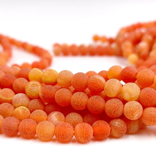 Perles agates veine dragon rondes orange ø6mm x20 unités