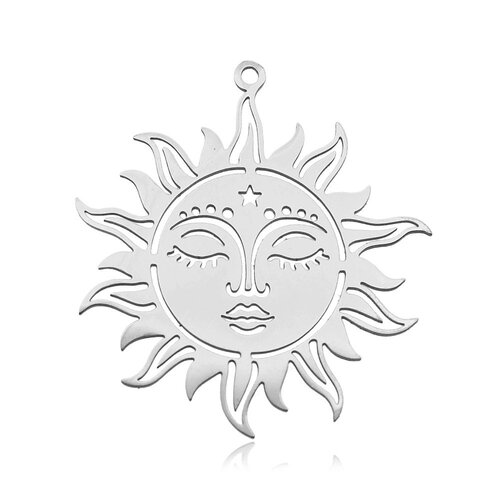 Pendentif soleil argent en acier inoxydable 304, fabrication de bijoux diy et de prisme, à l'unité