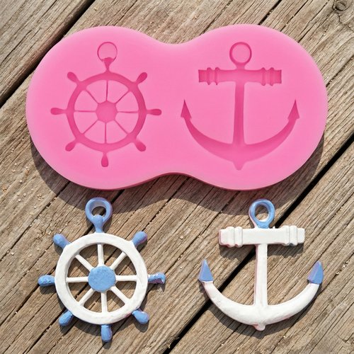 Moule ancre et gouvernail de bateau en silicone, thème marin, pour résine et polymère