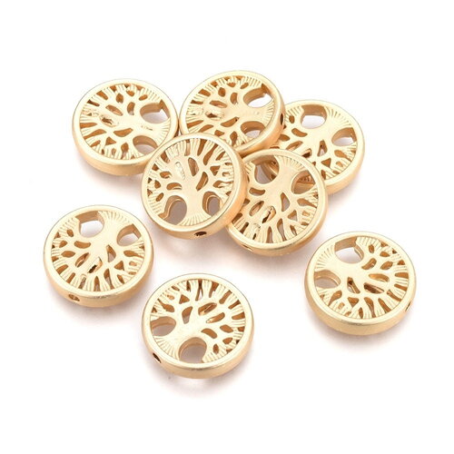 2 perles rondes arbre de vie or plaqué 18k  ø18mm