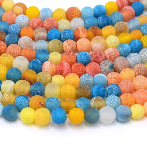 Perles agates veine de dragon rondes 6mm mixte - lot de 20 unités