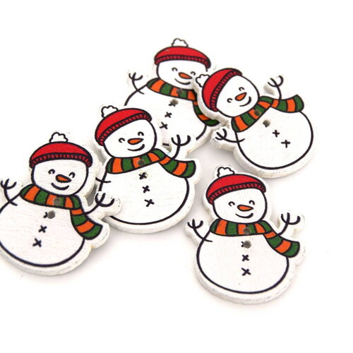 X10 boutons en bois peint 2 trous bonhomme de neige couture noël