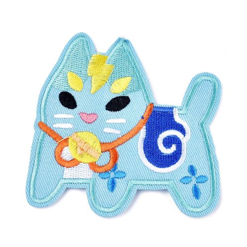 2 écussons patch thermocollant chat bleu  porte bonheur, tissu brodé
