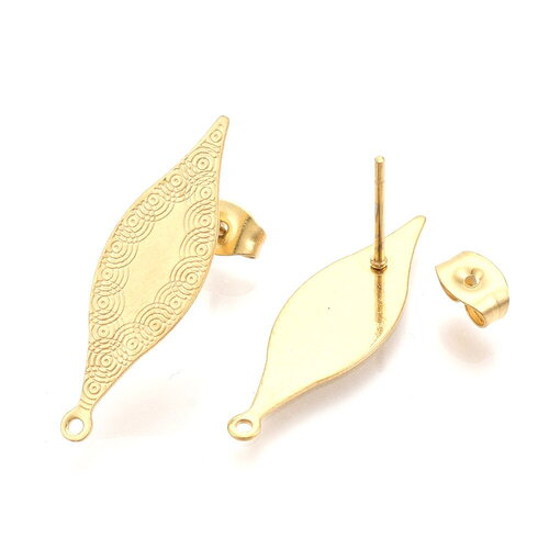 1 paire support de boucles d'oreilles feuilles en acier inoxydable 304 avec fermoirs