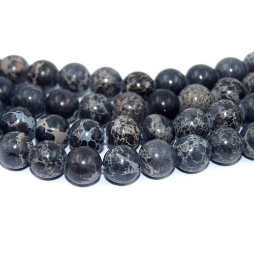 20 perles de jaspe impérial noir et gris naturel ø8mm