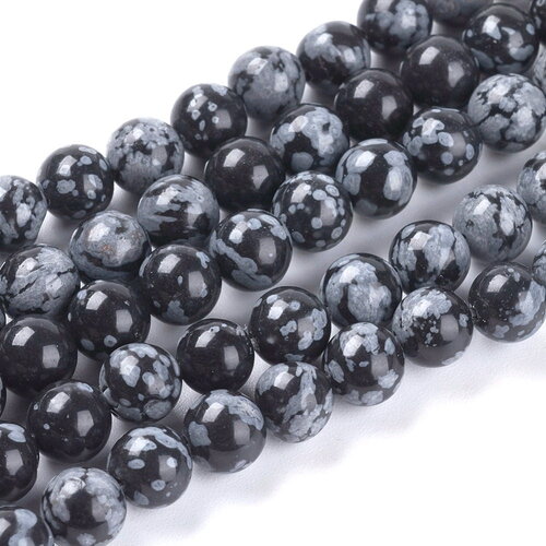30 perles obsidienne rondes flocon de neige 6mm
