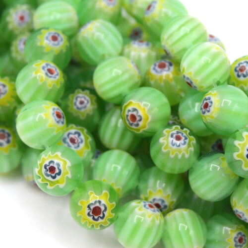 Lot de 20 perles de verre millefiori rondes couleur vert 8mm