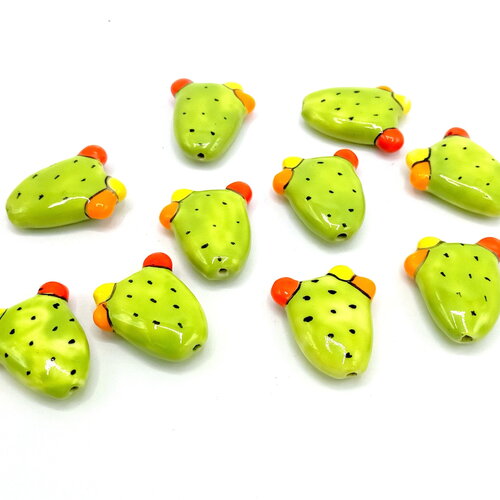 X1 perle cactus verte en porcelaine peint main
