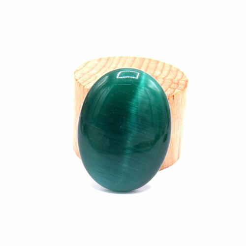 1 grand cabochon ovale oeil de chat en verre couleur vert 40mm