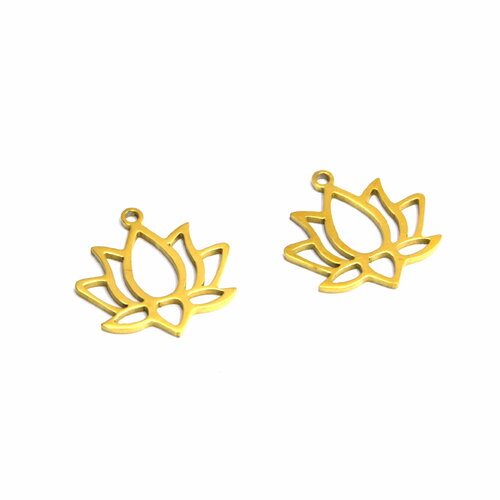 2 pendentifs fleur de lotus en acier inoxydable 304 plaqué or 18k