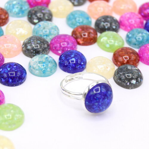 20 cabochons  demi-rond en résine avec paillettes couleur mixte ø 12mm