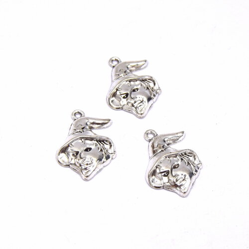 10 pendentifs breloques argent antique visage de sorcière halloween, fabrication de bijoux