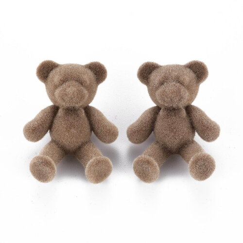 X4 boutons acryliques flocky ours couleur marron 39mm -