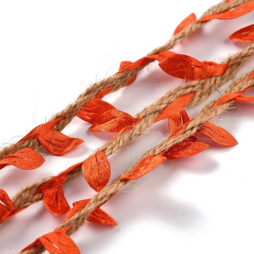 X2 mètres de cordon de chanvre avec feuilles orange en tissu pour artisanat bricolage et emballage