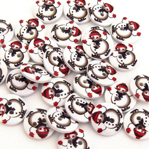 X50 boutons en bois noël boutons en bois bonhomme de neige couture diy rond 15mm diam