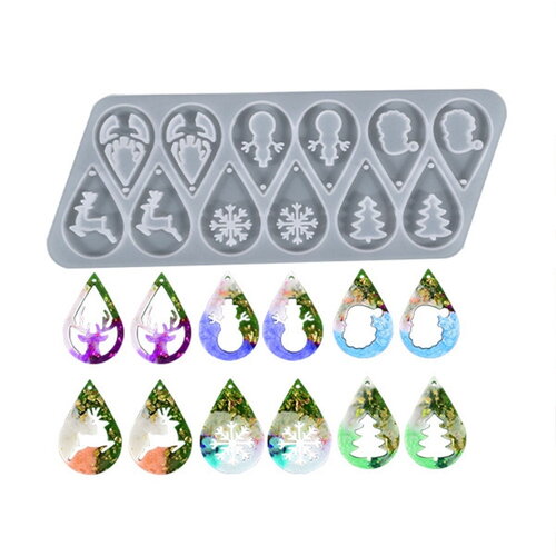 1 moule en silicone pendentifs thème noël pour fabrication de boucles oreilles et pendentif en résine époxy et uv,