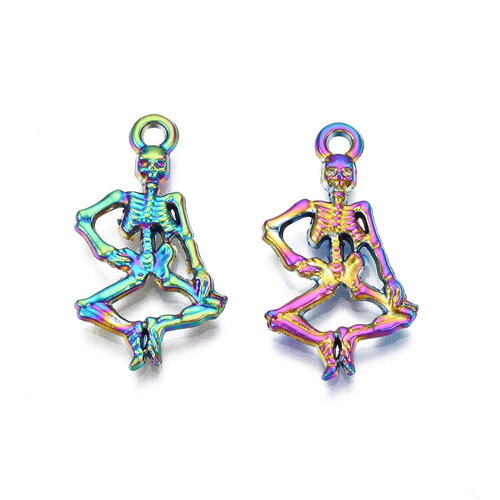 Squelettes en métal arc en ciel , pendentifs halloween -  lot de 4 unités