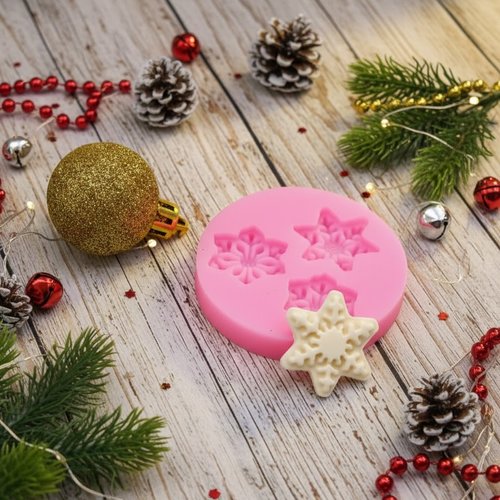 X1 moule silicone noël flocon étoile de neige fabrication de bijoux en résine uv, fimo, cernit...