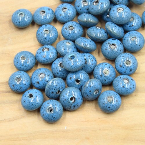 Perles en porcelaine émaillées rondelle bleu 12mm - lot de 5unités