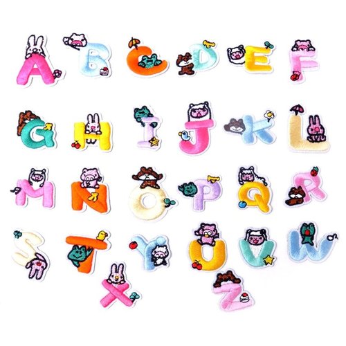 1 kit de 26 patchs thermocollant  animaux alphabet en tissus