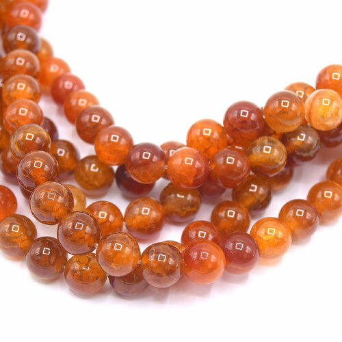 Lot de 20 perles d'agate craquelée naturelle 8mm rondes orange grade a