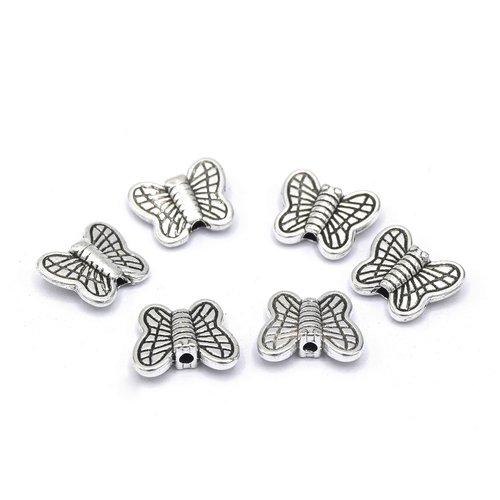 40 perles métal papillon argent vieilli 10mm
