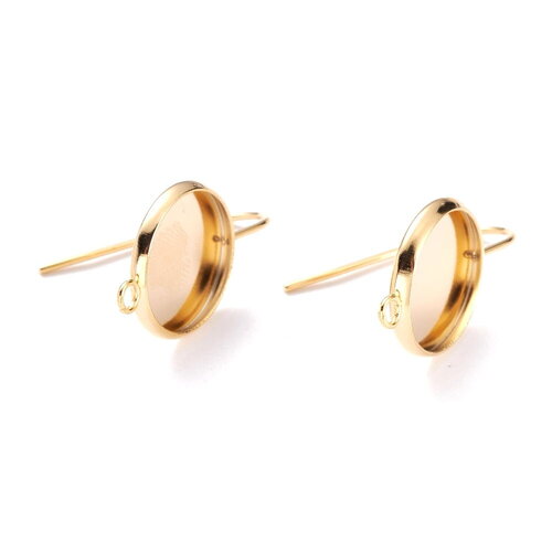 2 supports de boucle d'oreille en acier inoxydable 304 doré plateau 12 mm