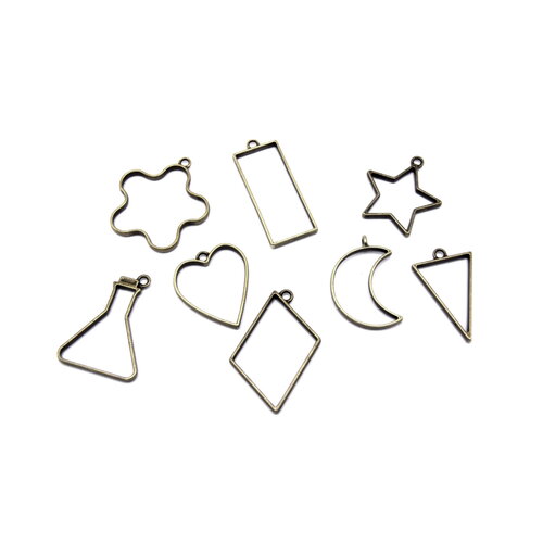 8 pendentifs creux bronze pour résine uv – formes variées