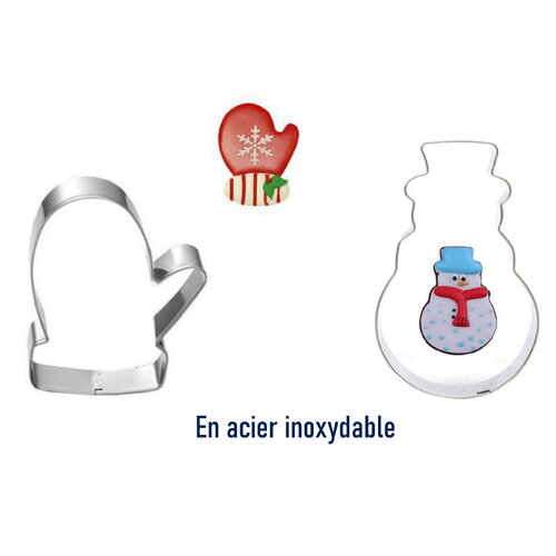 X2 emporte-pièce moufle/bonhomme de neige - décoration gâteaux, création biscuits