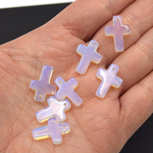 Croix opalite percées ~18mm x2