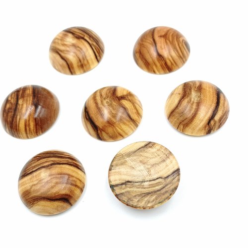 1 cabochon rond en bois d'olivier fait main (produit artisanal) 30mm