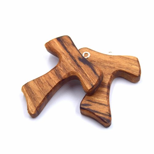 Pendentif croix en bois de châtaignier corse "tau", attache piton, 4cm x1