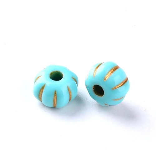 Perles acryliques "esprit d'été" | citrouille doré strié & turquoise (lot de 50)